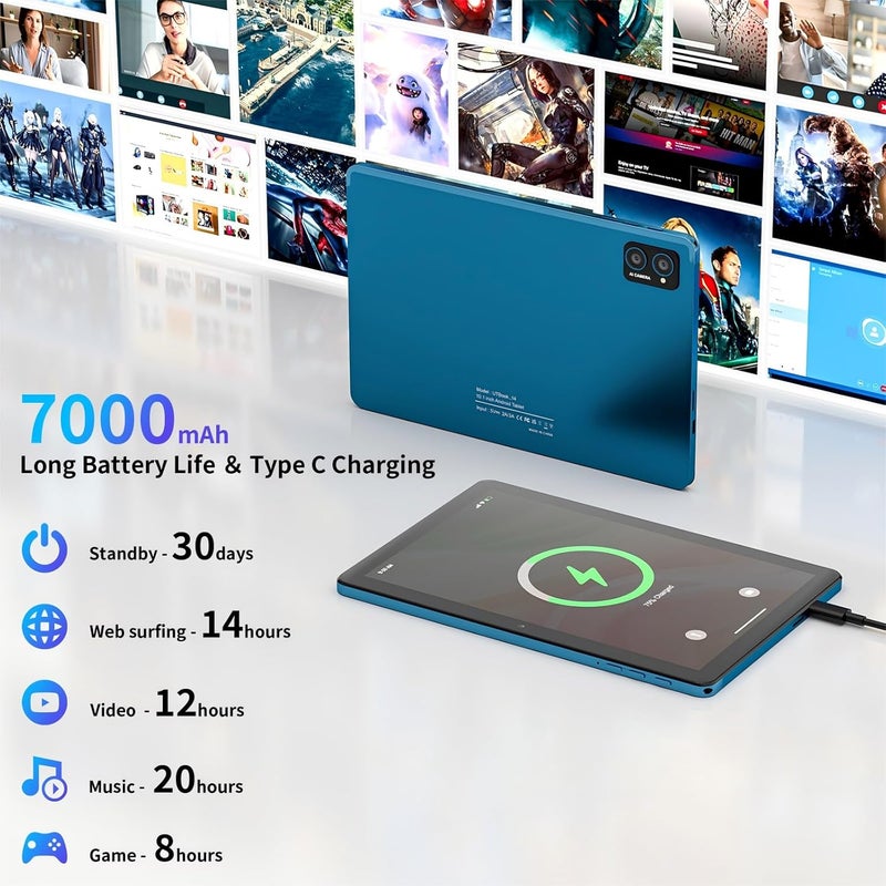 TabneraX 10 inch Android Tablet: Octa-Core, 7000mAh, with Stand Case, IPS HD Display, Wi-Fi 6, OTG, Metal Body – Fast & Portable Tablet for Work & Entertainment, 2-Year Protection, 8GB RAM 64GB, Android 15 - Image 4